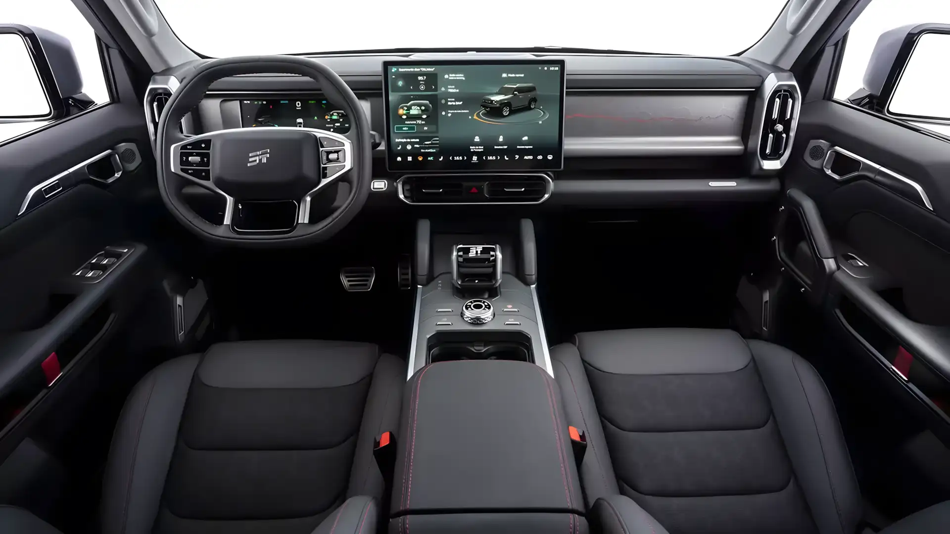 Interior luxuoso do Jetour T2 com tela de 15 polegadas