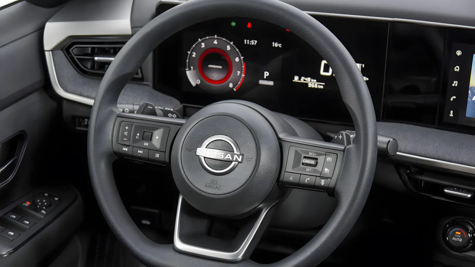 Interior do Nissan Kicks 2026 com painel digital 12.3 polegadas e central multim&iacute;dia