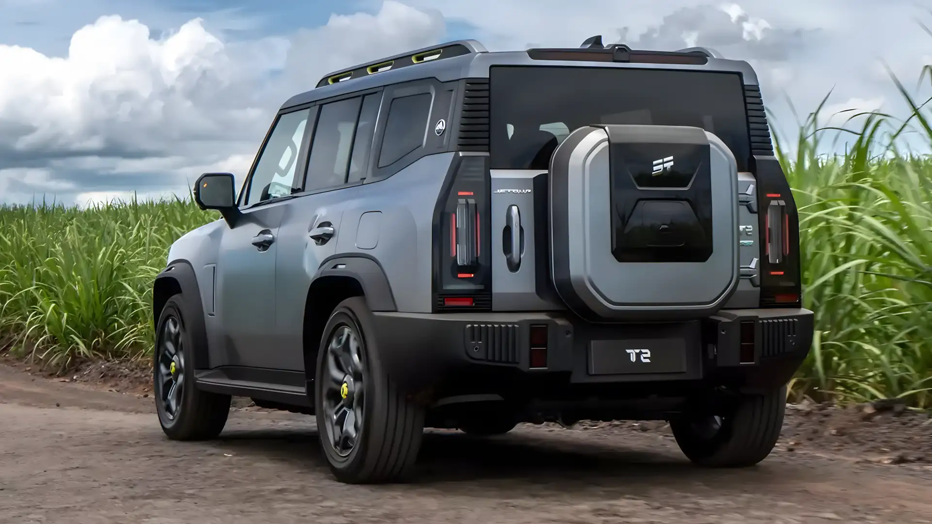 Traseira do SUV Jetour T2 com estepe pendurado na porta