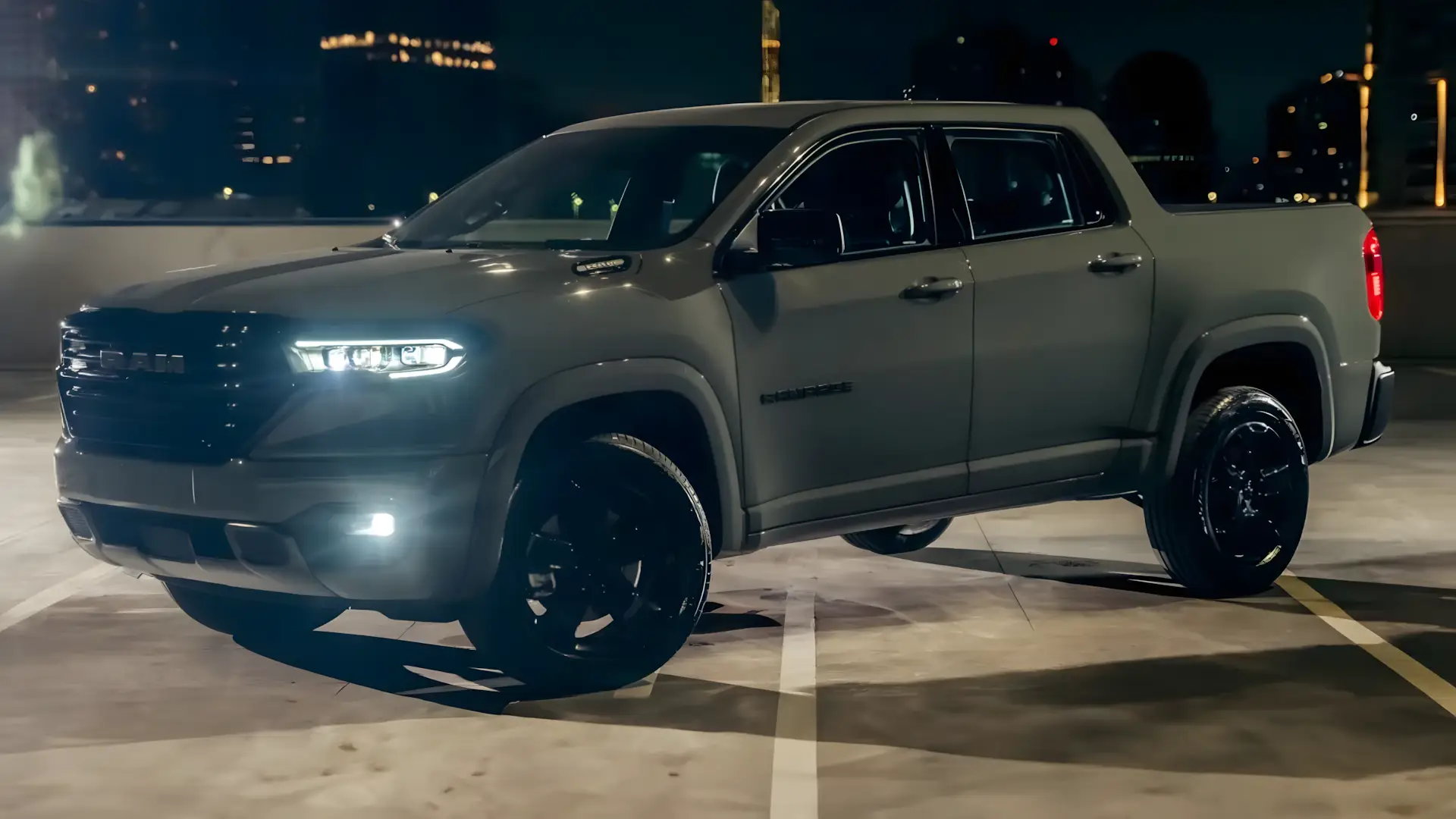 Ram Rampage R/T 2026 vermelha vista frontal com grade cromada