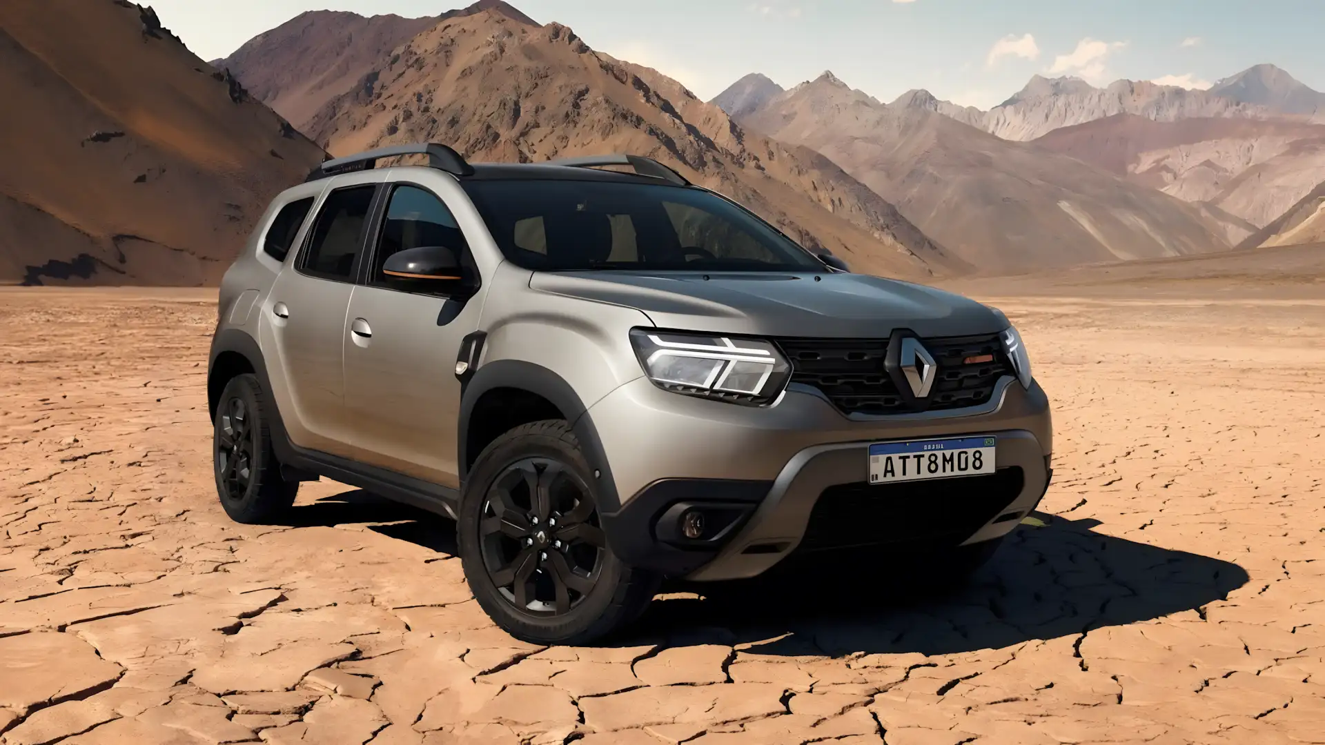 Renault Duster Intense Plus 2026 preto visto de frente e lateral