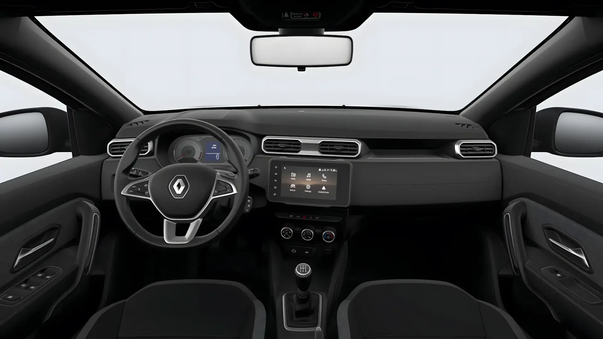 Interior do Renault Duster 2026 com multim&iacute;dia de 8 polegadas