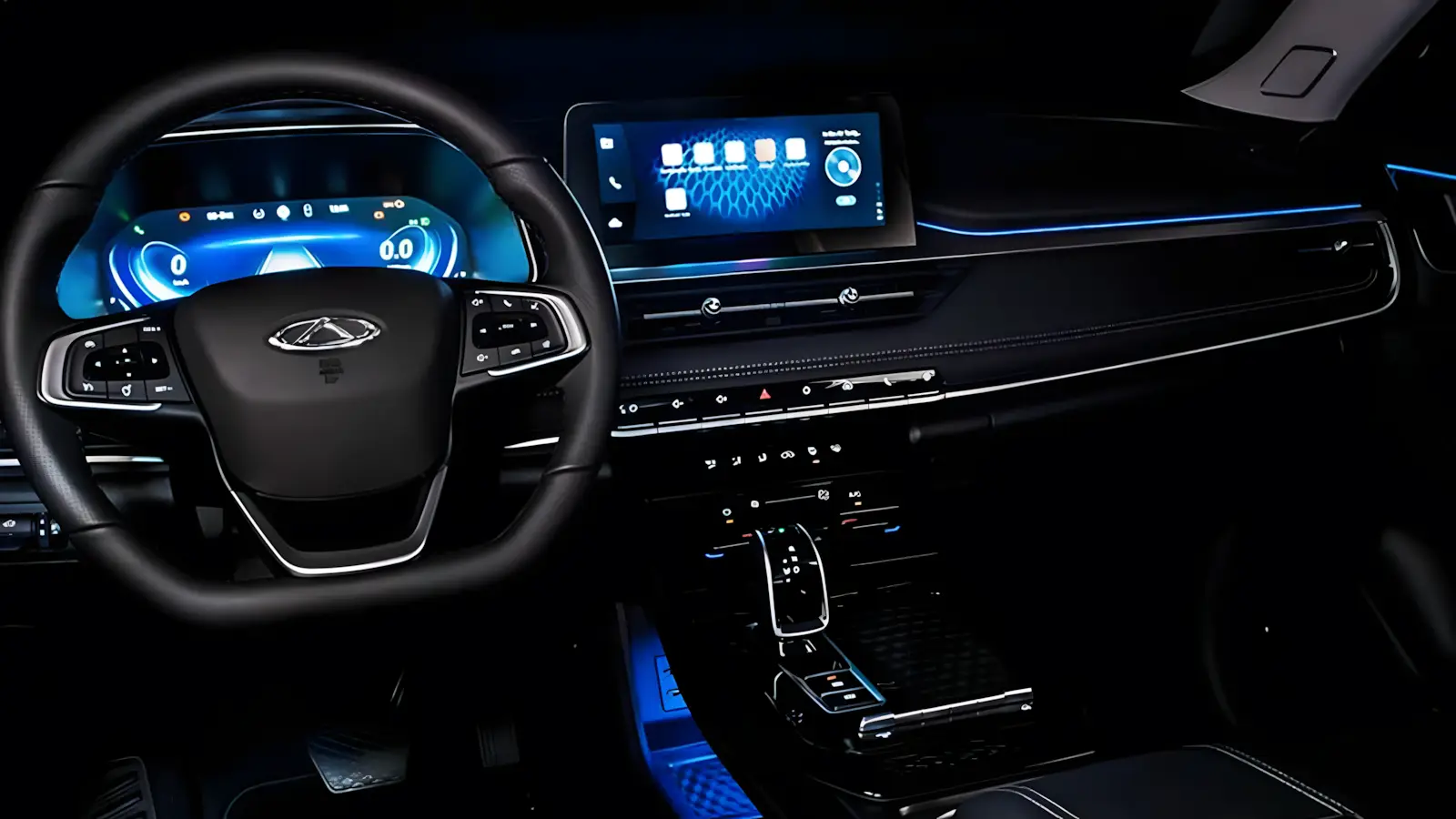 Interior do Tiggo 7 2026 mostrando nova central multim&iacute;dia de 10 polegadas com CarPlay