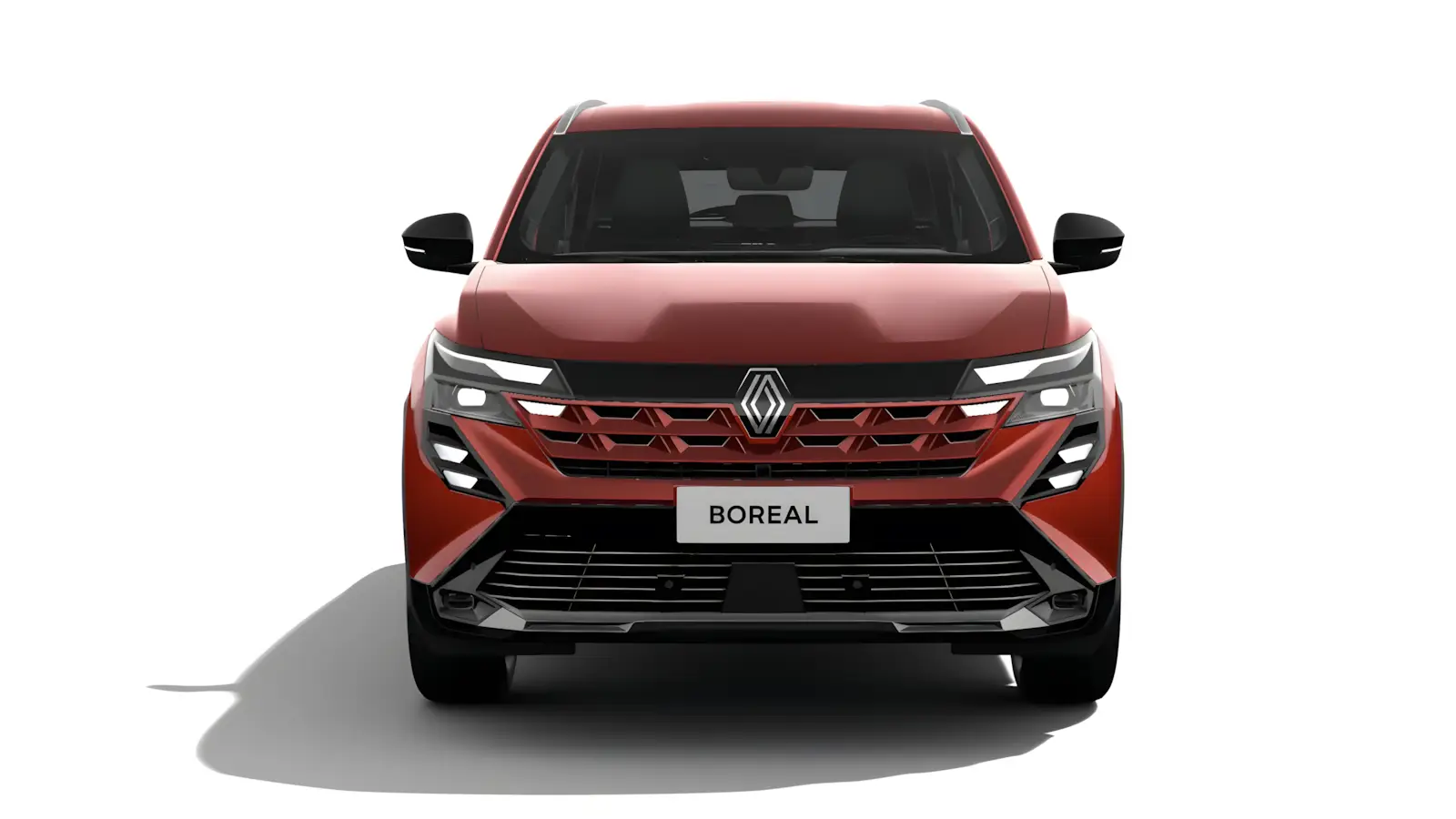 Renault Boreal Techno 2026 vermelho vista frontal com far&oacute;is LED